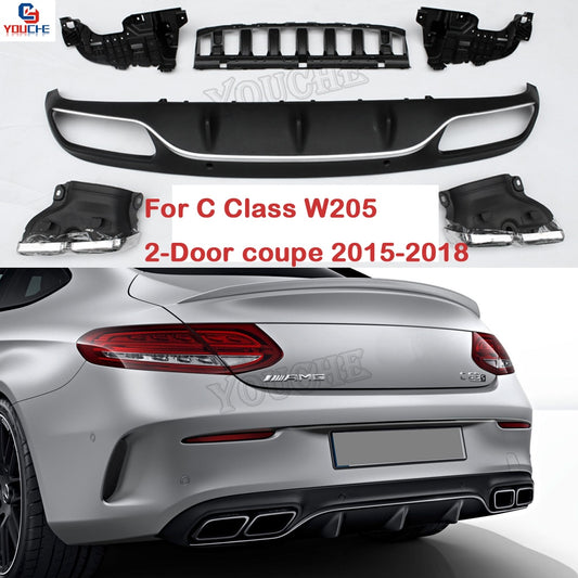 W205 2015-18 AMG Style Diffuser With Tips For Mercedes Benz W205 Coupe